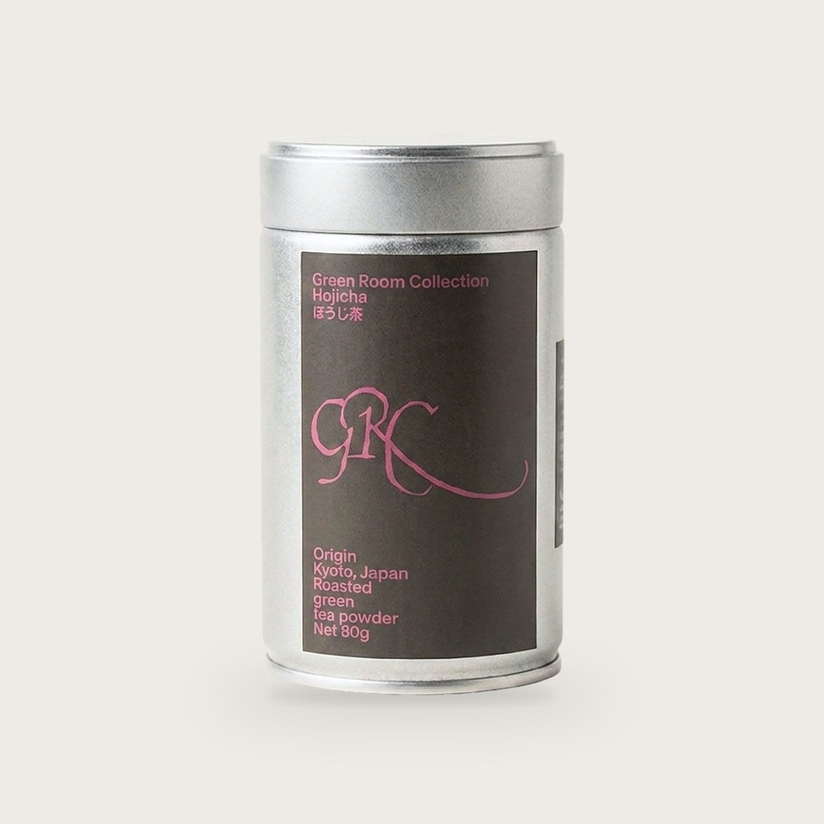 Tin of Green Room Hojicha roasted green tea powder from Kyoto, 80 g